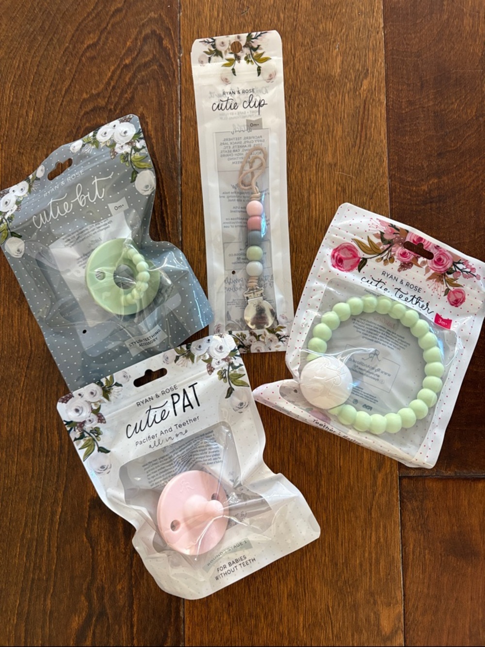 Ryan & Rose - Cutie Pastel Baby Teether & Pacifier Set - Pink & Mint